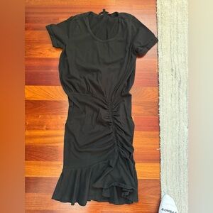 Veronica Beard Black Ruched Midi Dress with Flounce Hem
